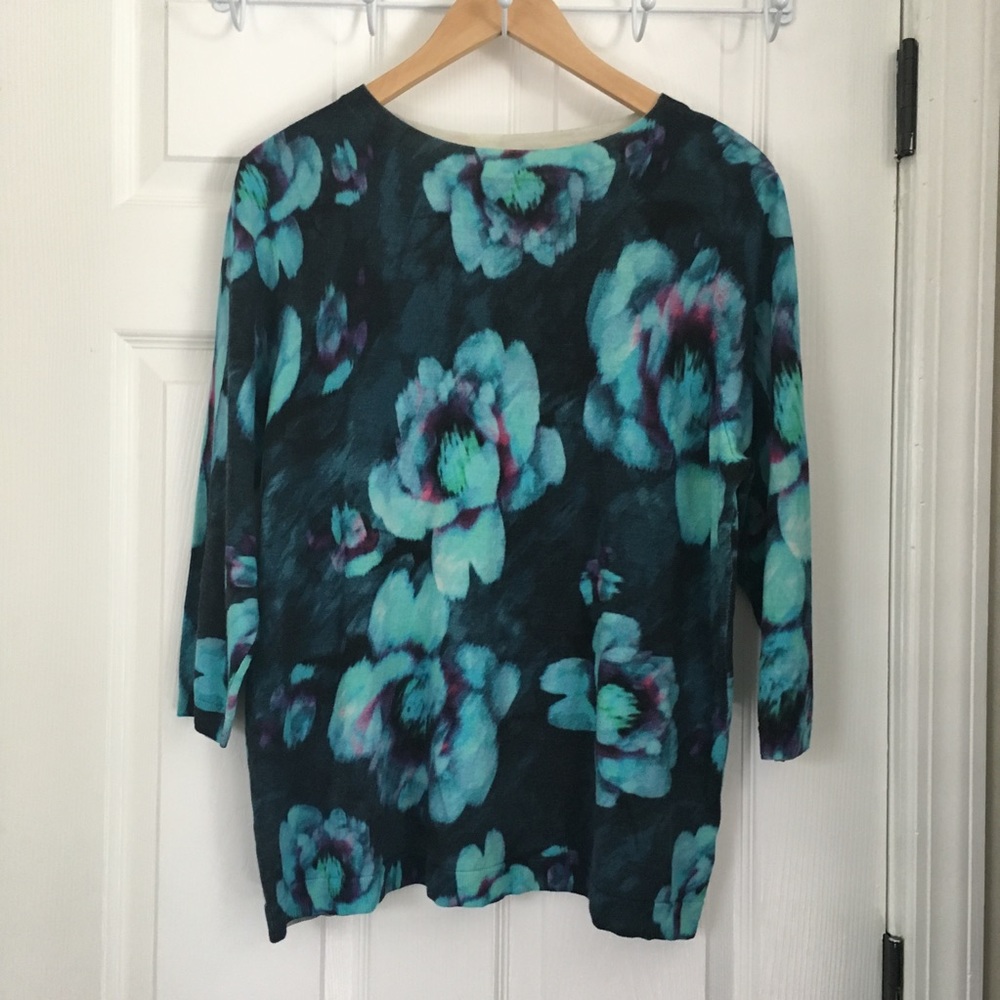 TALBOTS 2X Merino Wool Floral Lightweight Sweater